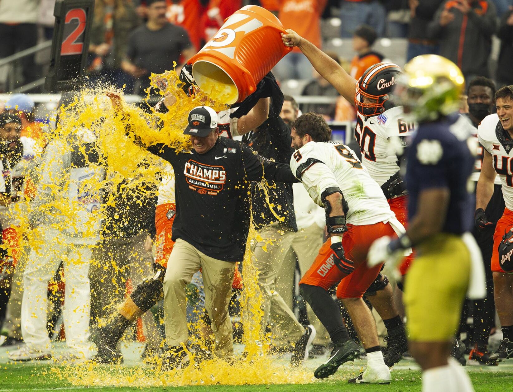 Notre Dame against Oklahoma State, in the 2022 Playstation Fiesta Bowl